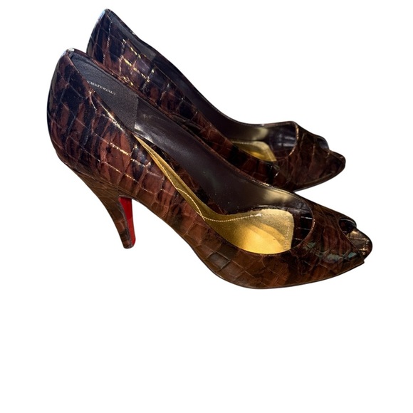 Unlisted Brown Croc-Embossed Peep-Toe Heels - Picture 2 of 6